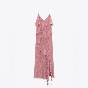 Marsala ruffled jacquard dress Zara
